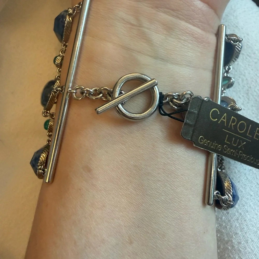 Semi precious Carolee Silver Bracelet with Blue and Green Stones - Picture 5 of 5